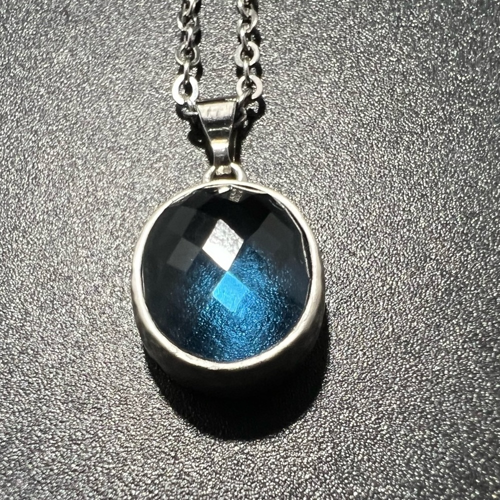 Blue Tourmaline Necklace Sterling Silver 18” Chain with Oval Tourmaline Pendant